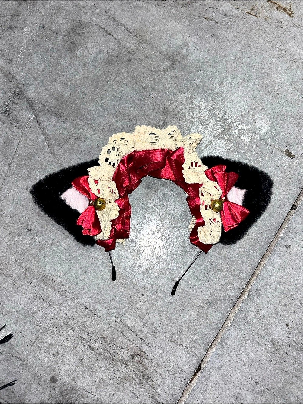 Red & Cream Decorative Cat Ear Headband